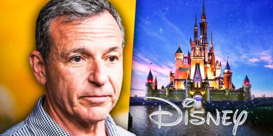 Walt Disney Company CEO Bob Iger looking at Disney Brand Image with Castle and Logo