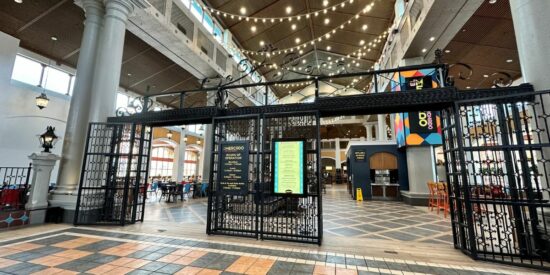 The entrance to a food court at Disney's Coronado Springs Resort. 