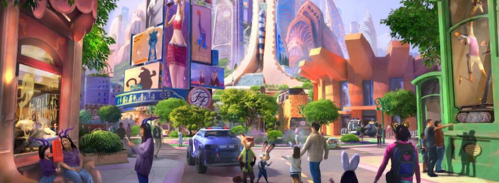 Concept art of DisneylandForward (Disneland expansion project) inspired by Disney's 'Zootopia'
