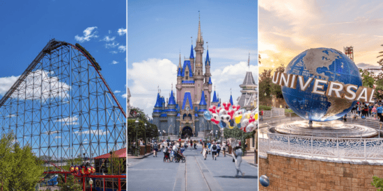 major theme parks across America, showcasing Worlds of Fun, Walt Disney World Resort's Magic Kingdom, and Universal Studios