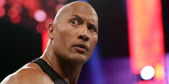 Dwayne Johnson raising his eyebrow in the WWE