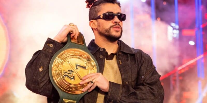 Bad Bunny with the WWE 24/7 Championshp
