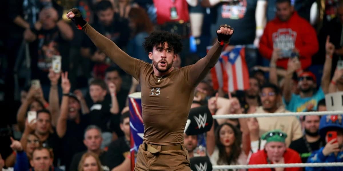 Bad Bunny after winning a match in WWE in Puerto Rick