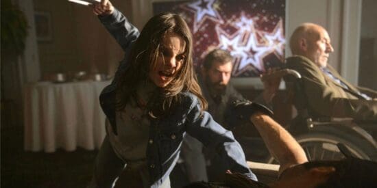 Dafne Keen, Hugh Jackman, and Patrick Stewart in Logan