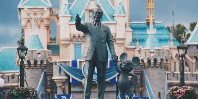 Walt Disney and Mickey Mouse statue at Disneyland
