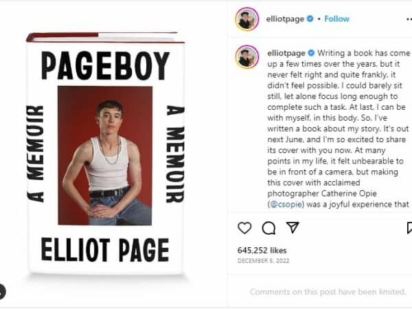 Elliot Page's Memoir Cover | Credit: @elliotpage