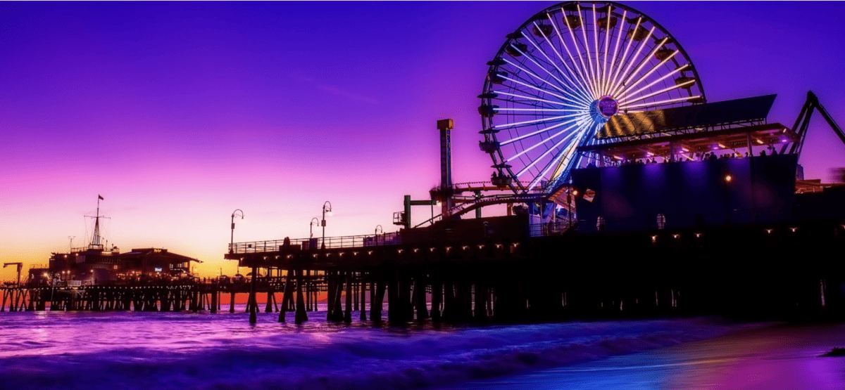 Pacific Park on Santa Monica Pier at night California Theme Parks
