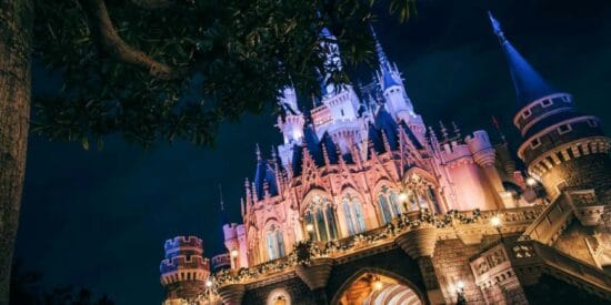 Cinderella Castle at nighttime in Tokyo Disneyland