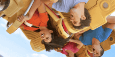 Four Guests upside down on a Universal ride.