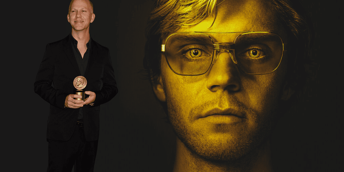 Ryan Murphy pictured next to Evan Peters in his role as Dahmer.