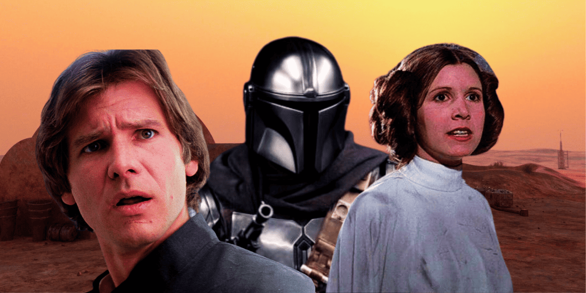 Carrie Fisher with Han Solo and Din Djarin