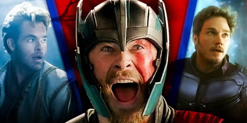 (L-R) Actors: Chris Pine, Chris Hemsworth, Chris Pratt as Disney Chrises