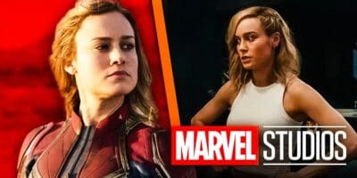 Brie Larson as Carol Danvers/Captain Marvel in 'Captain Marvel' (Closeup on the left and Movie Scene on the right)