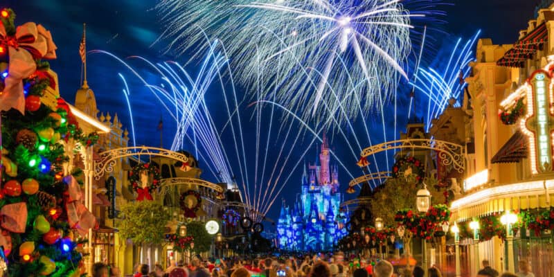 Fireworks during Mickey's Very Merry Christmas Party at Magic Kingdom Park