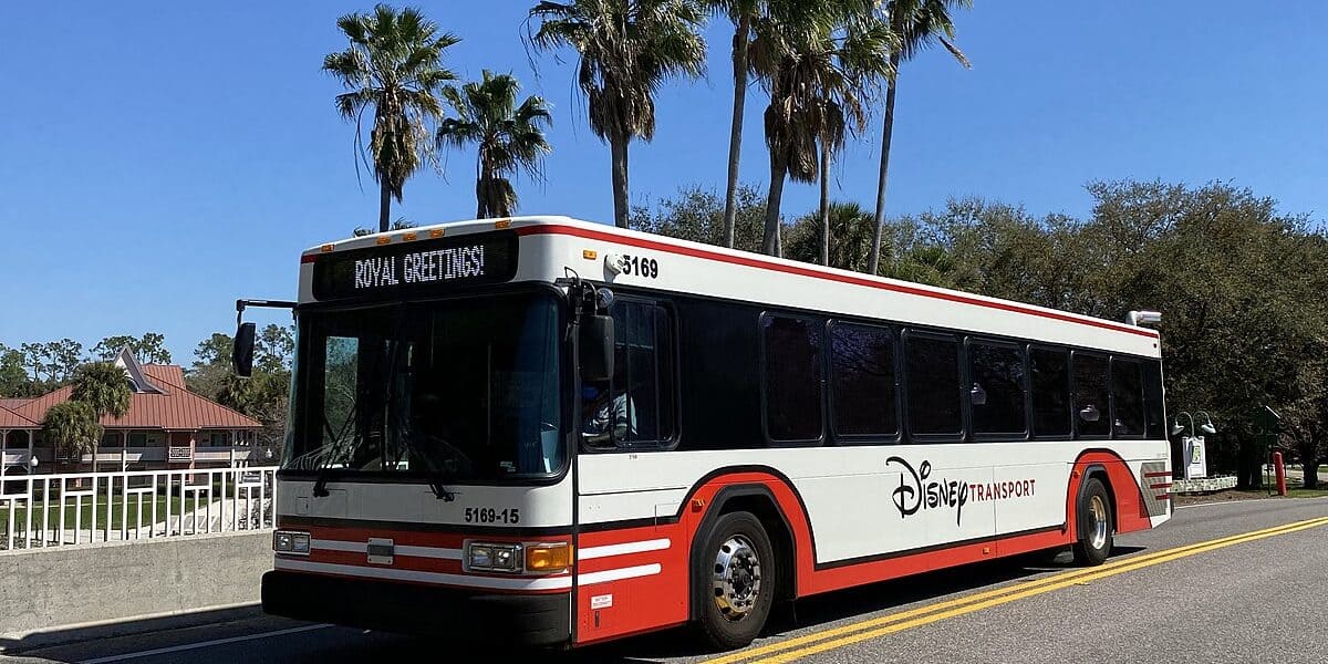 A Disney bus parked at Walt Disney World Resort.