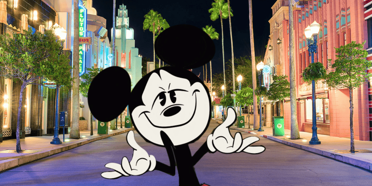 Mickey Mouse shrugging at Disney's Hollywood Studios in Walt Disney World Resort, implying Disney's irresponsibility when shipping merchandise