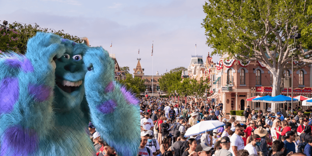 Sulley fainting looking at the rope drop crowds at Disneyland before a Guest suffered a bloody injury