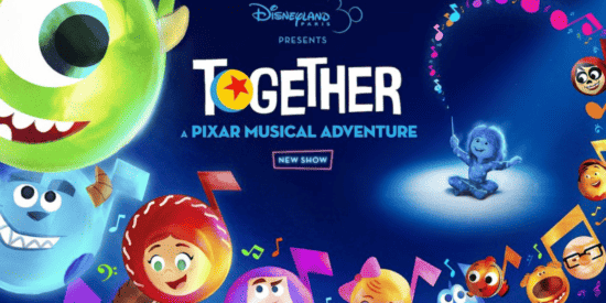 Poster for the new Pixar show "TOGETHER: a Pixar Musical Adventure" debuting at Disneyland Paris