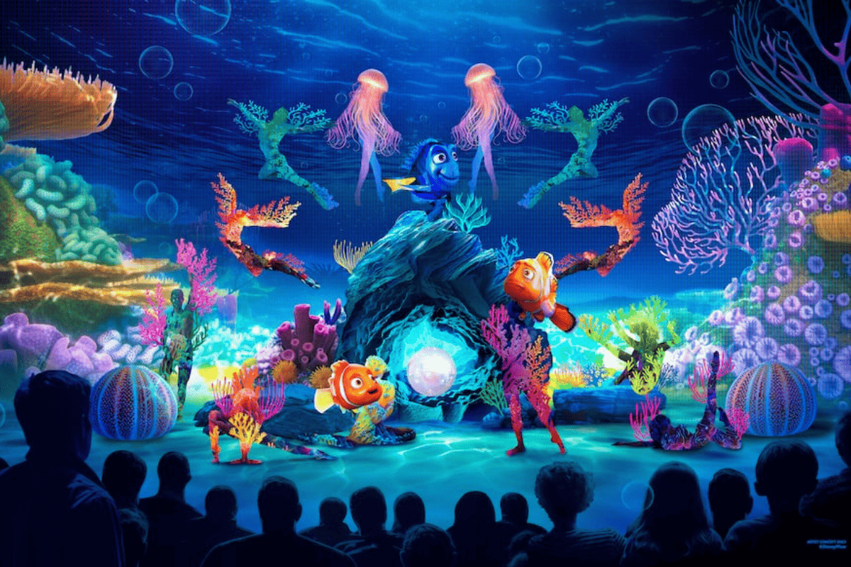 Concept art of the new Pixar live show "TOGETHER: a Pixar Musical Adventure" debuting at Disneyland Paris