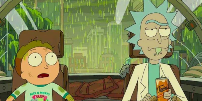 Morty (L) and Rick (R) covered in slime