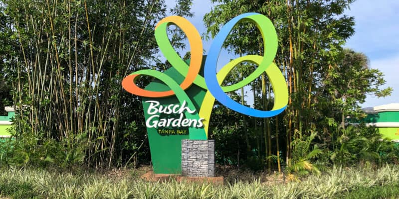 Front entrance sign to Busch Gardens Tampa Bay in Florida