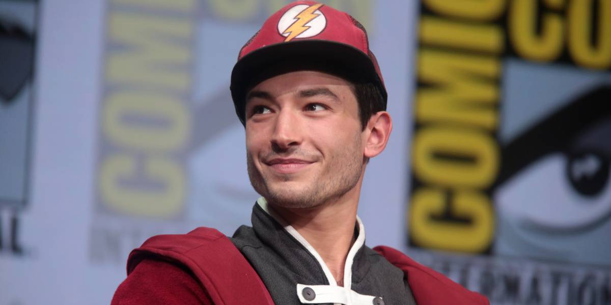 Ezra Miller wearing a Flash hat at San Diego Comic-Con
