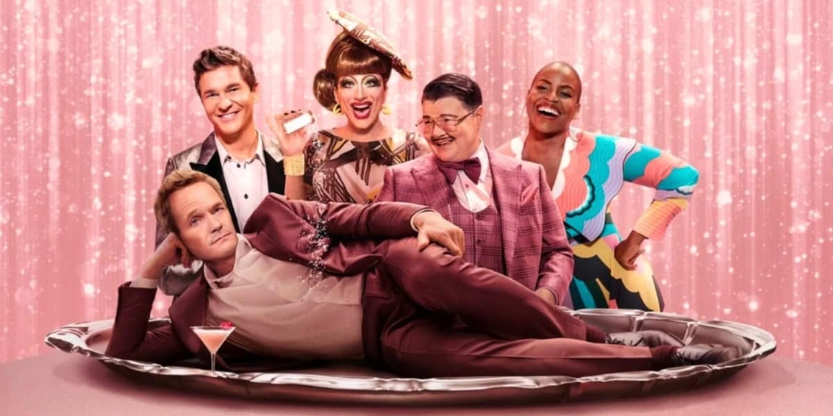 The hosts and judges of Drag Me to Dinner on Disney Plus, including Neil Patrick Harris