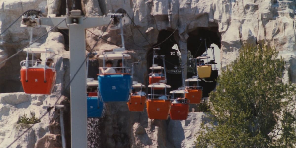 Skyway buckets moving through the Matterhorn Bobsleds