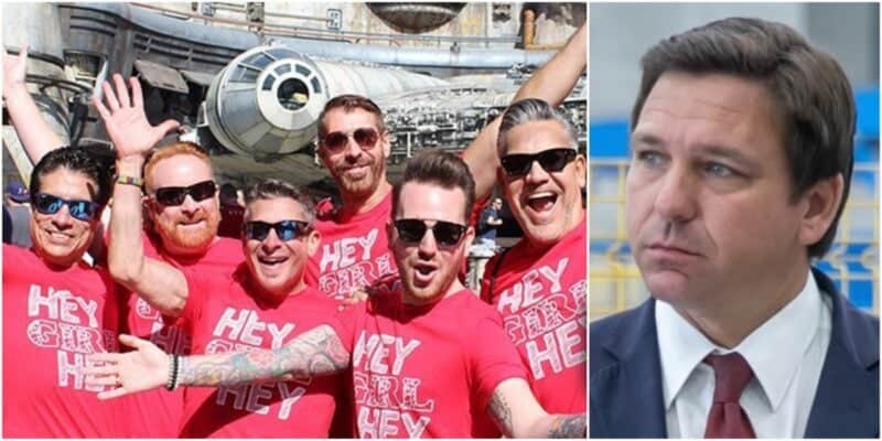 Gay Day Guests celebrating in Star Wars Galaxy's Edge, Ron DeSantis