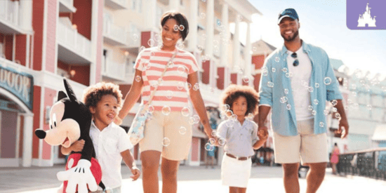 What to do if child is lost at disney, holding hands is an example, seen in this family, two adults two kids