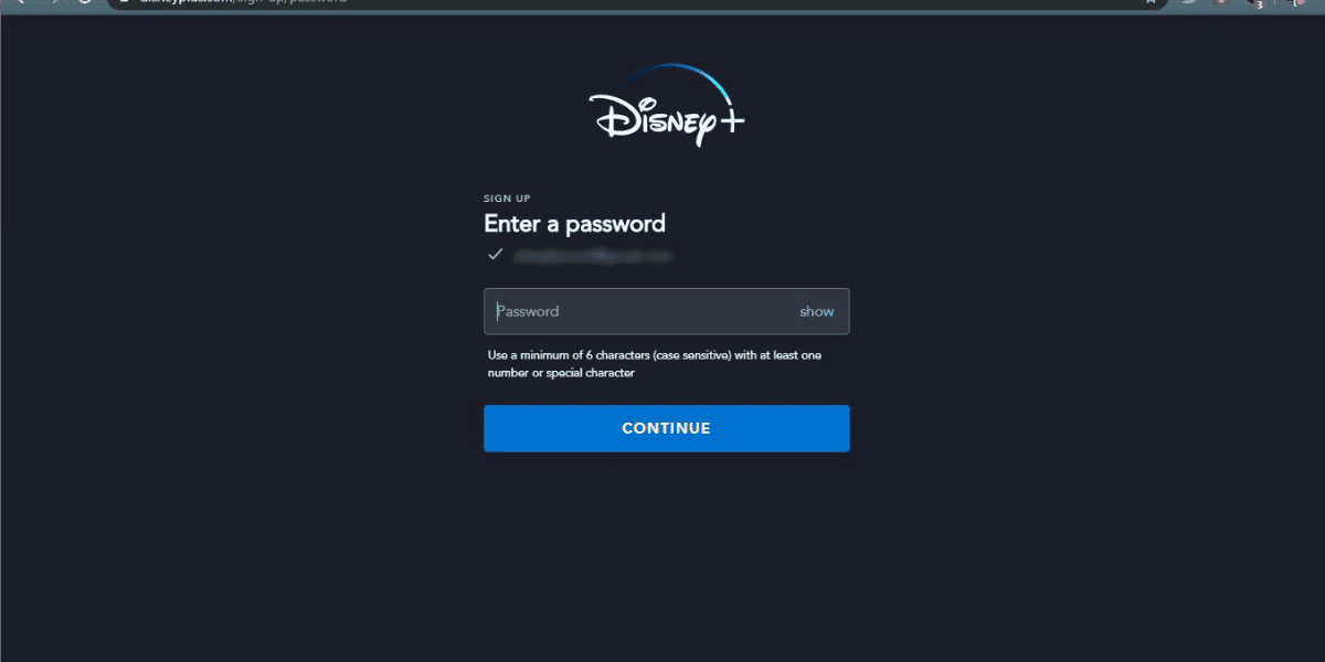 Login screen for Disney+