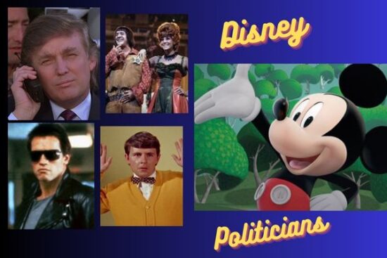 Politicians who made Disney history next to an image of Mickey Mouse