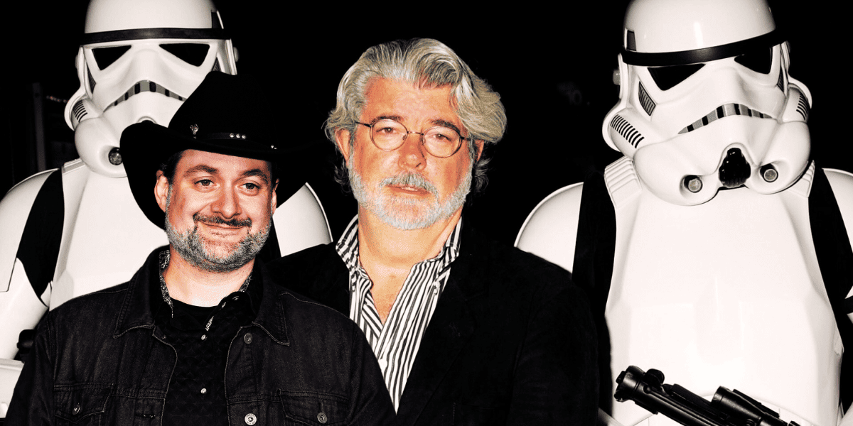 George Lucas, Dave Filoni and Stormtroopers together.