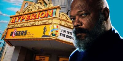 Nick Fury (Samuel L. Jackson) in front of the Hyperion Theater at DCA