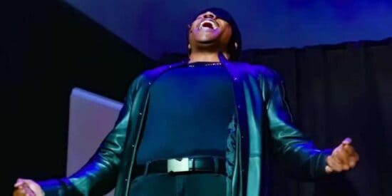 Nick Fury singing during 'Rogers: The Musical'