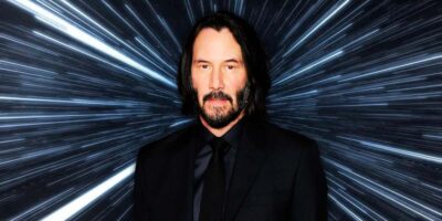 Keanu Reeves with Star Wars lightspeed imagery