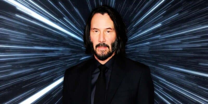 Keanu Reeves with Star Wars lightspeed imagery