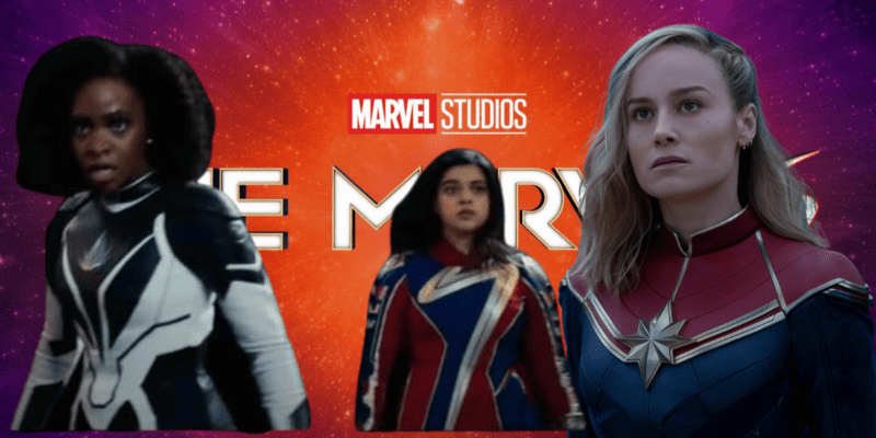 Brie Larson, Iman Vellani and Teyonah Parris in The Marvels.