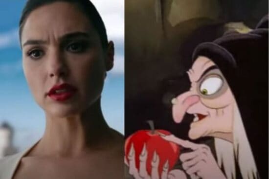Live-action Snow White actress beside original cartoon