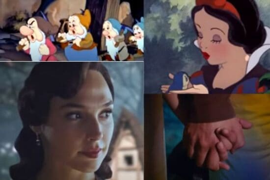 Live-action Snow White actress beside original cartoon