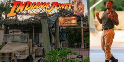 Indiana Jones Stuntman next to stunt setup