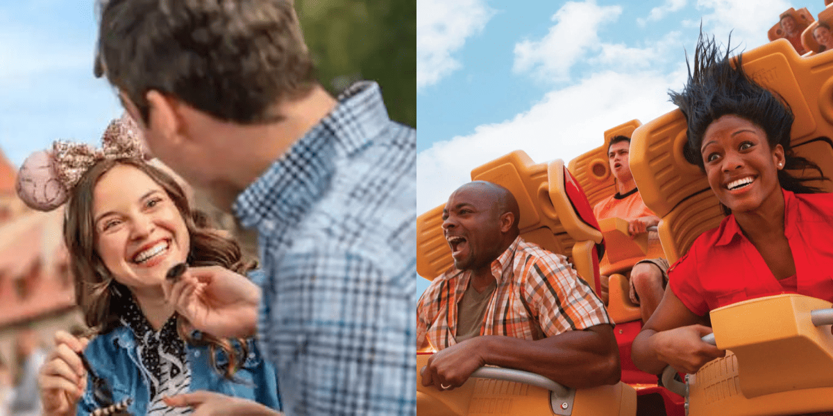 A Disney couple side-by-side with a Universal couple