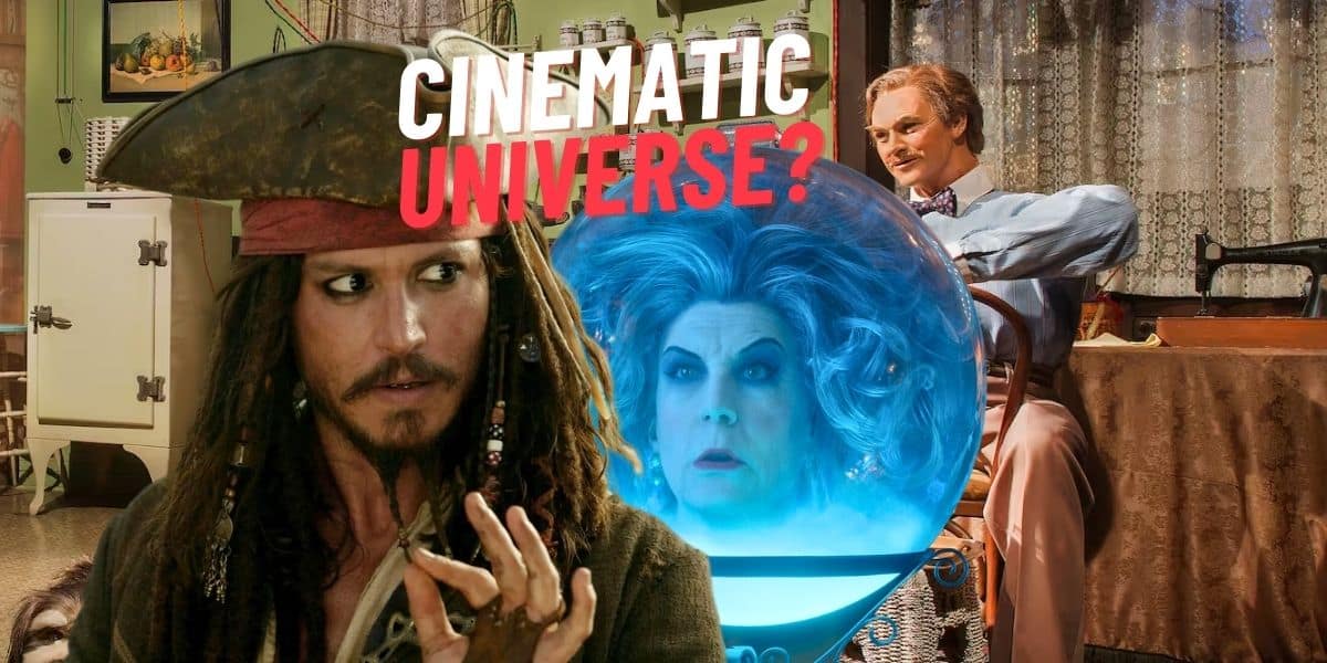 "Disney Cinematic Universe" edit, (left to right) Jack Sparrow, Madame Leota, Carousel of Progress dad animatronic