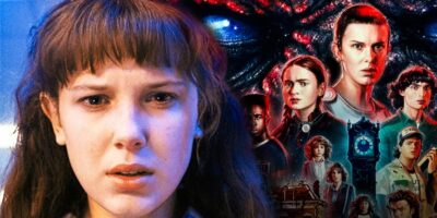 Milile Bobby Brown as Eleven on the left and 'Stranger Things' Poster on the right