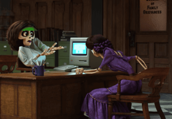 Scene from 'Coco' proving that Disney and Apple have a long collaboration history