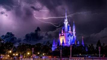 storm at walt disney world lightning striking cinderella castle