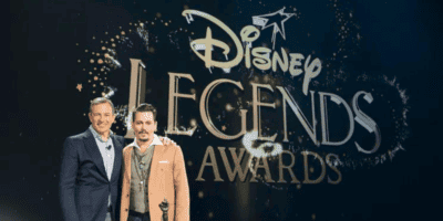 Johnny Depp and Disney CEO Bob Iger during the 2015 Disney Legends Awards at D23 symbolizing Depp's involvement in a new Disney project
