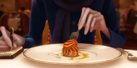 Rataouille stabbed by Anton Ego's fork in Ratatouille (2007)