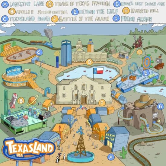 Concept theme park map for TexasLand USA