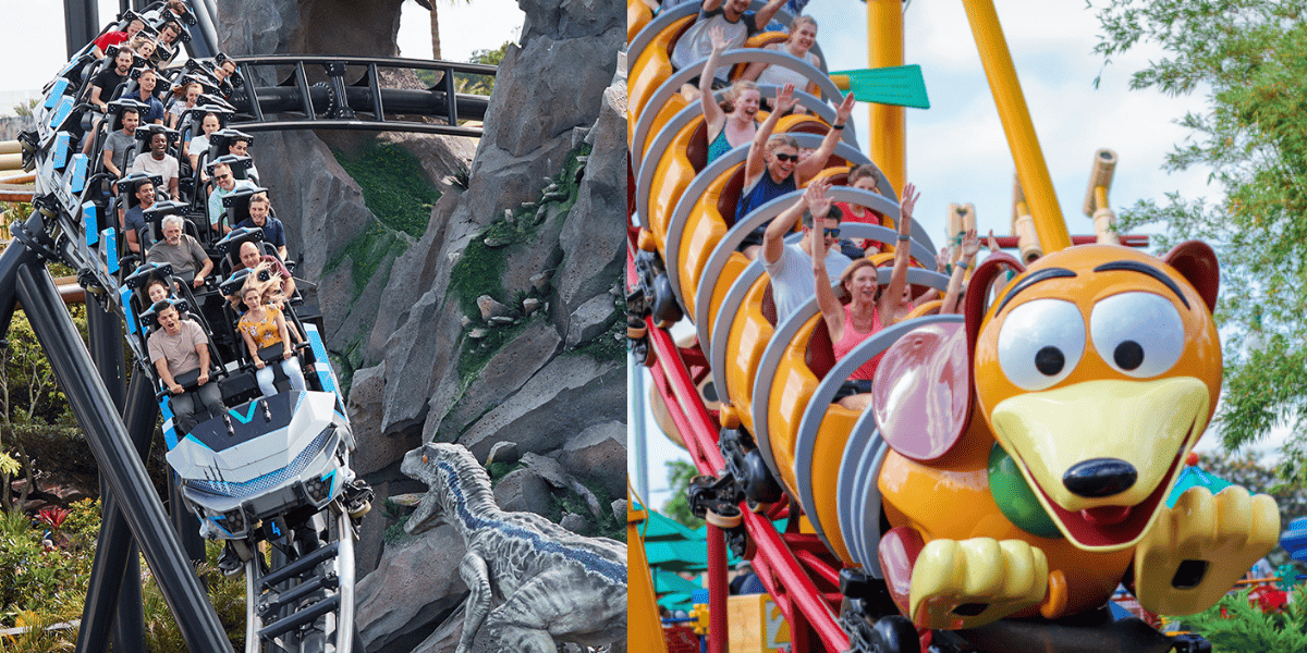 Universal Jurassic Park coaster compared to Disney's Slinky Dog Dash